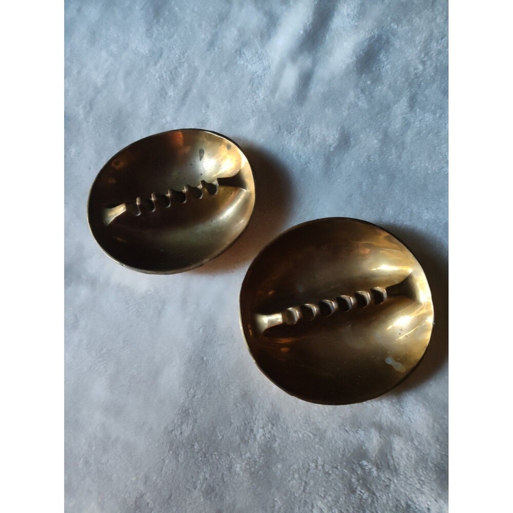 2 Vintage Classic Gold Tone Brass Ashtrays 5.5" Tobacco Smoking